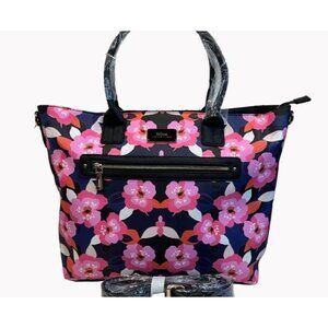 Trina Turk Floral Vegan Leather Tote Bag With Crossbody Strap Zipper Closure